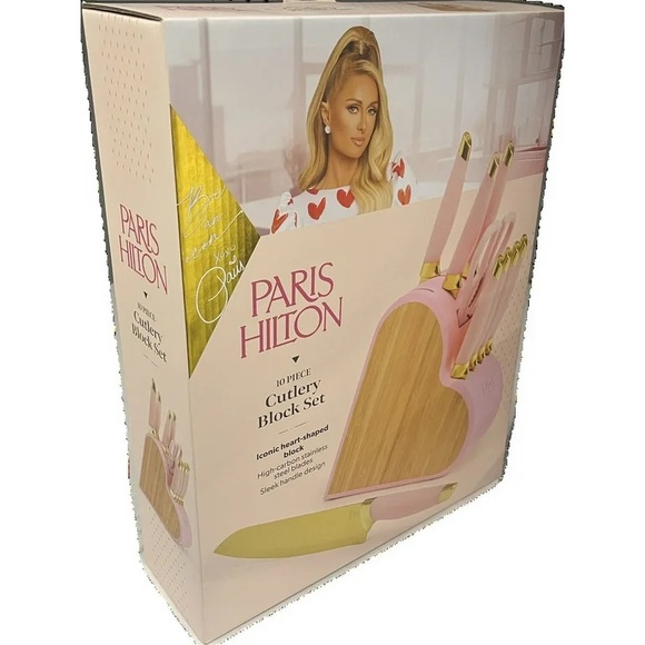 BNIB! Paris Hilton 10-Piece Heart-Shaped Stainless Steel Knife Block Set, Pink💖 - Picture 10 of 10